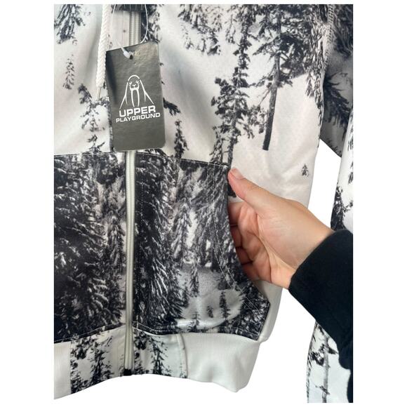 Upper Playground scuba zip up drawstring hoodie black white snow slopes Sm NWT - Picture 7 of 7
